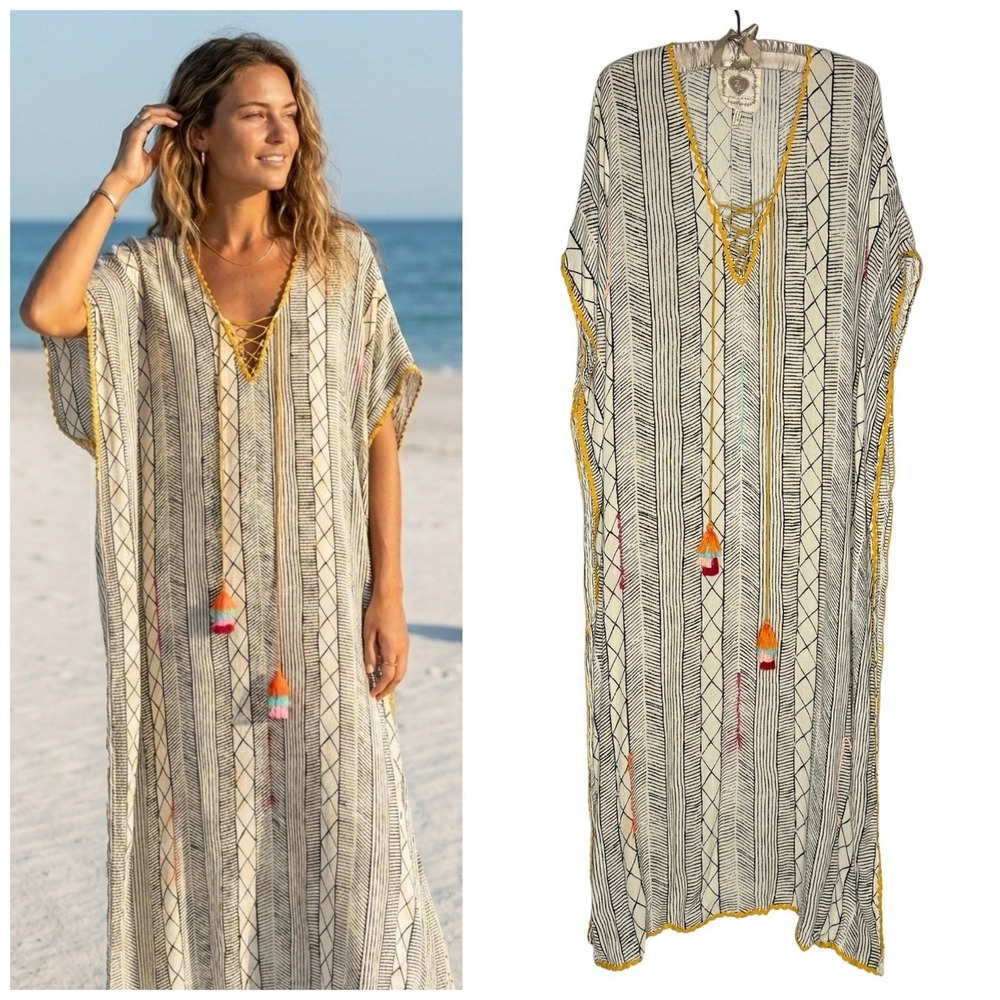 Z&L Europe Caftan Swim Cover Up M/L Maxi Dress Oversized Boho Beach Resort